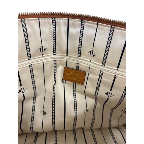 LAUREN RALPH LAUREN CREAM AND BROWN CALDWELL BELTIN BARREL SATCHEL - Picture 3 of 5